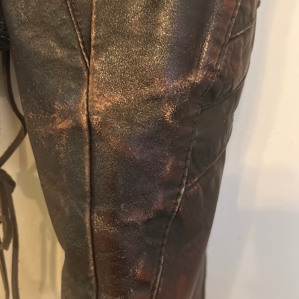 Vintage two tone leather lace up Moto motorcycle biker jacket - Picture 17 of 17